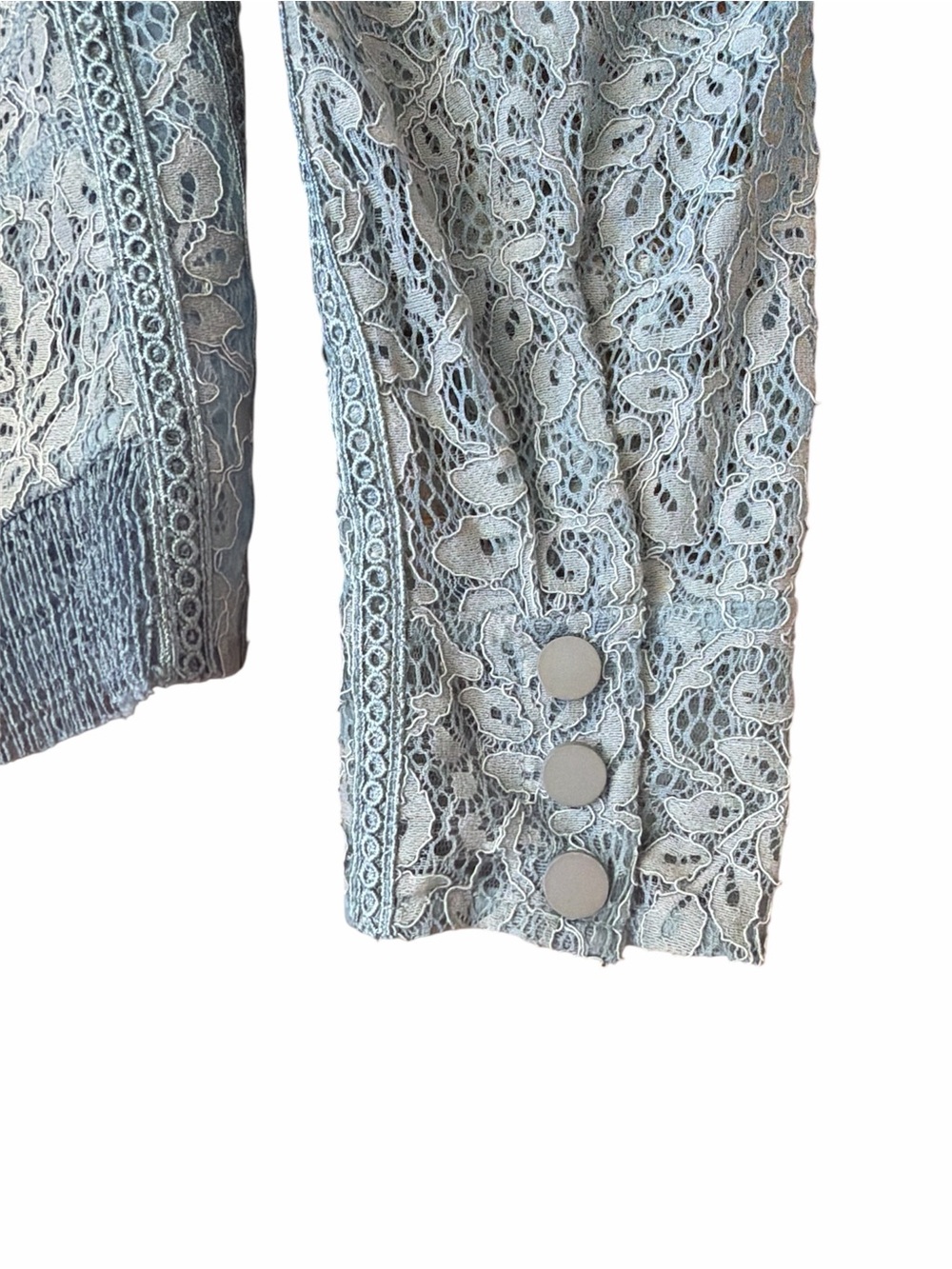 Byron Lars Reese Lace Ruffle Blouse Sheer Blue - Picture 6 of 9